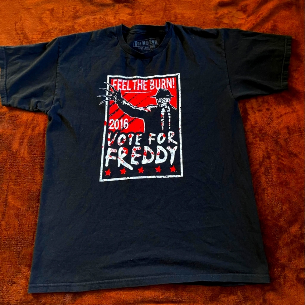 Vote For Freddy 2016 T-Shirt Size Large Black Feel The Burn Tee No Evil
